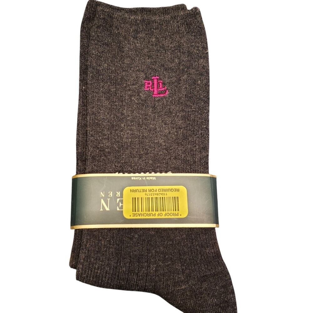 Vintage Ralph Lauren Womens Socks Gray Pink Monogram NEW Y2k 90s